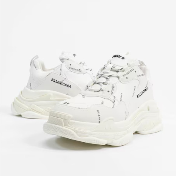 Balenciaga Triple S Allover Logo Print Chunky White Streetwear Sneakers 40 - Picture 1 of 11